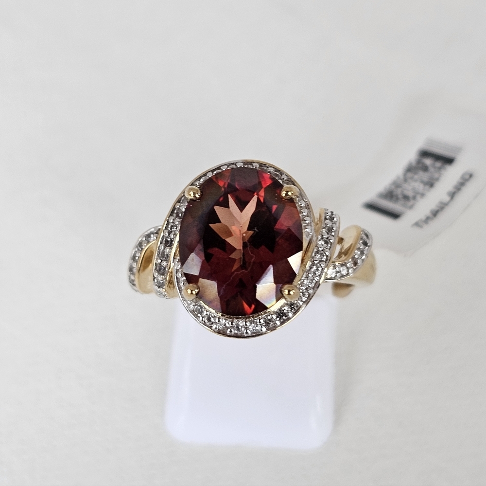 Natural Red Laboradite Ring 18k Yellow Gold Over Sterling Silver Size 8 NWT